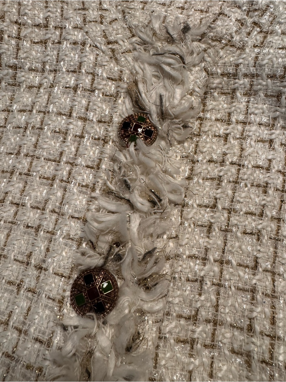 Cream Tweed Belted Long Coat with Fringed Trim #91 - Picture 3 of 9